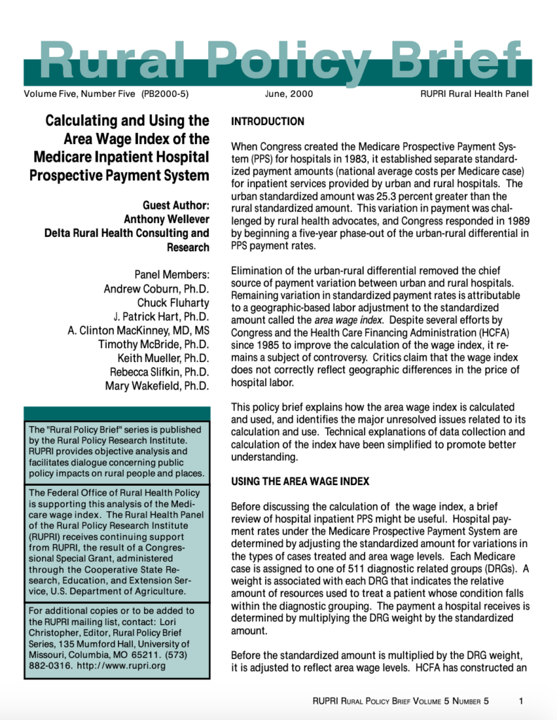 Calculating and Using the Area Wage Index of the Medicare Inpatient Hospital Prospective Payment System (Cover Image)