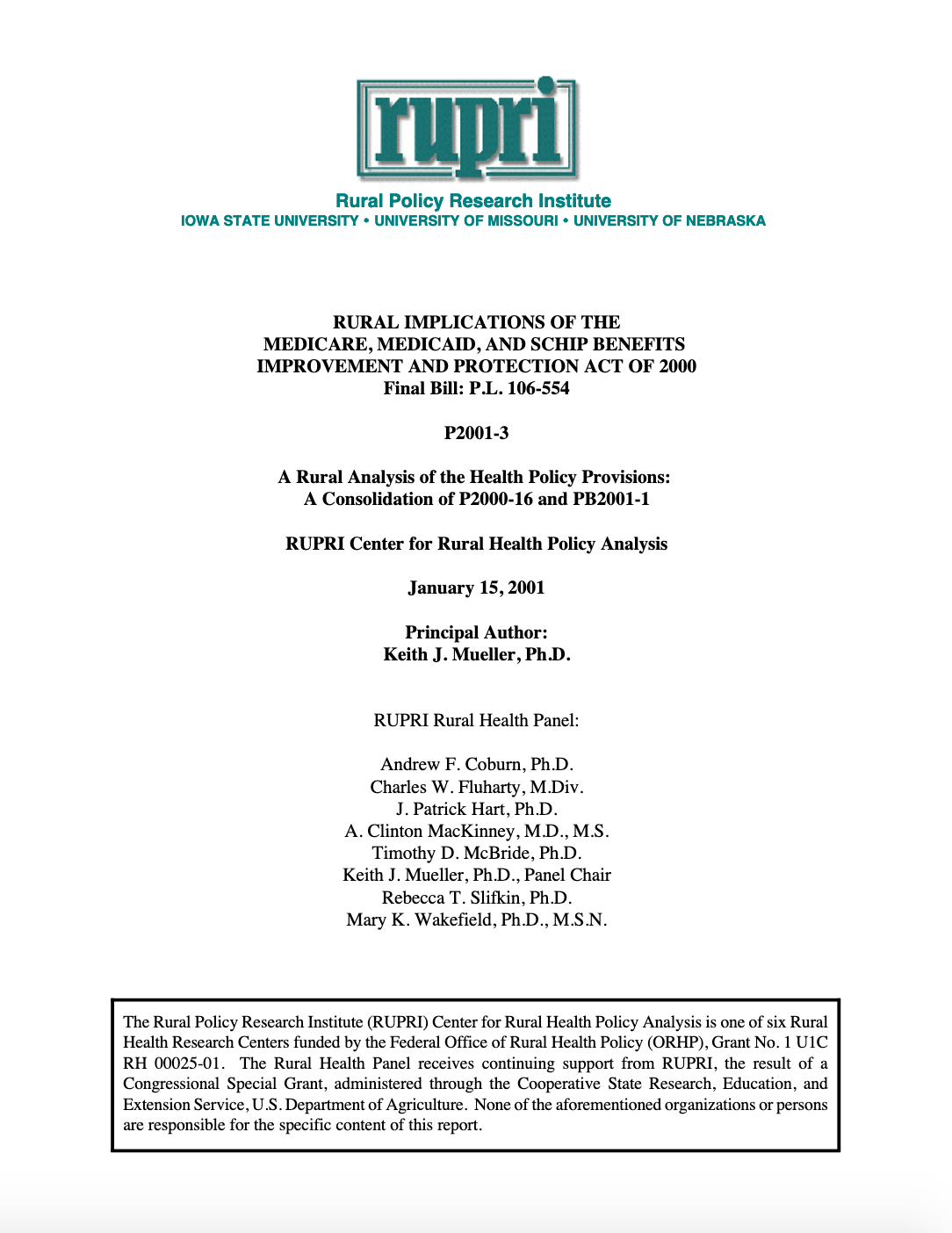 Rural Implications of the Medicare, Medicaid, and SCHIP Benefits Improvement and Protection Act of 2000 (Cover Image)