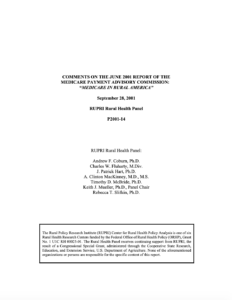 Comments on the June 2001 Report of the Medicare Payment Advisory Commission: Medicare in Rural America (Cover Image)