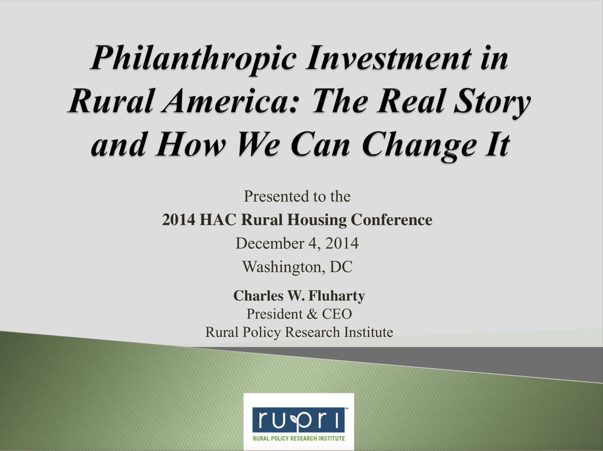 Philanthropic Investment in Rural America The Real Story and How We